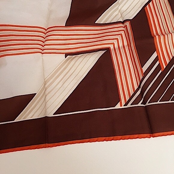 VTG 60 70 Jim Renoir Geometric Print Brown Burnt Orange Large Square scarf - Picture 8 of 16